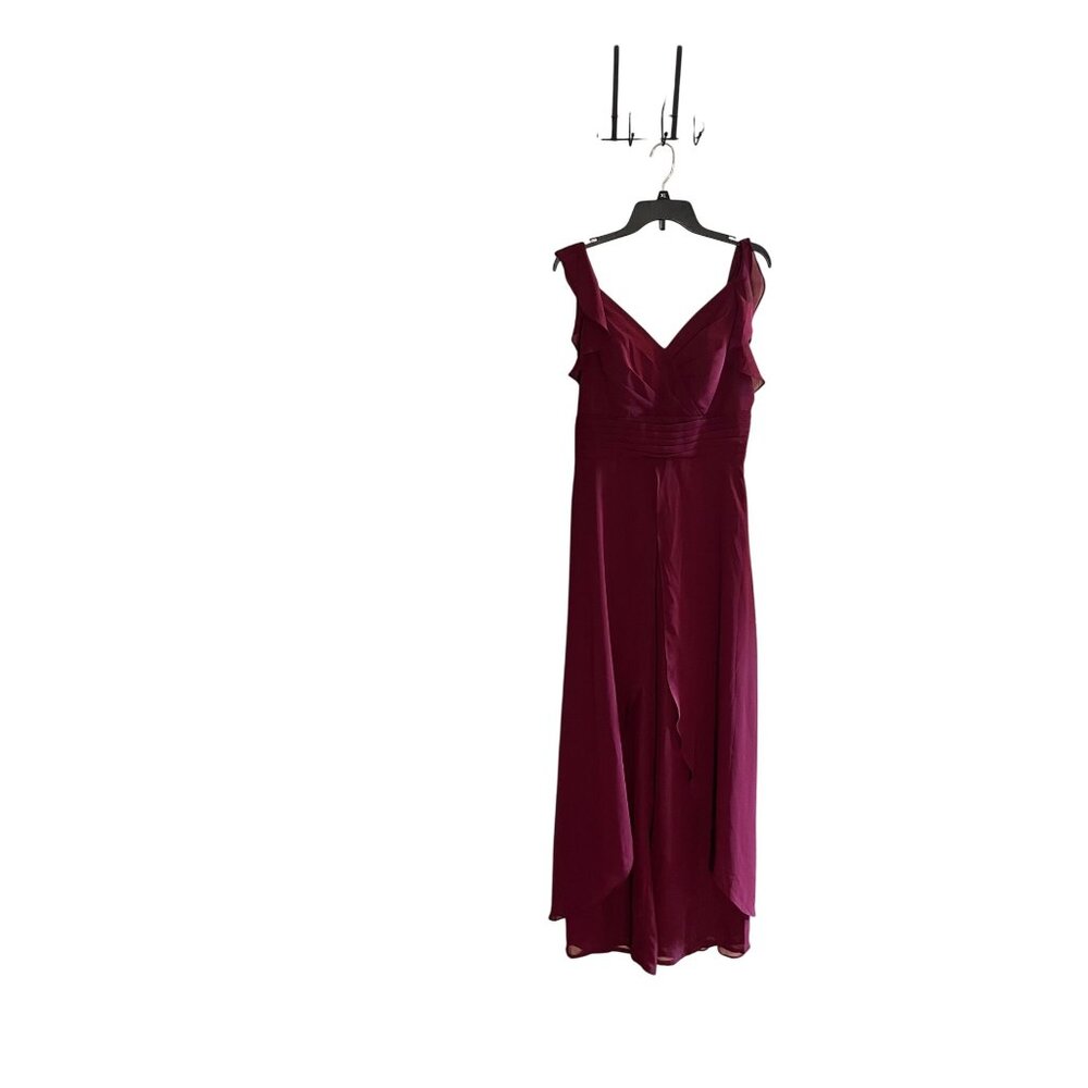NWT- Elegant Burgundy Chiffon V-Neck Ruffle Formal Long jumpsuit Dress Size 8
